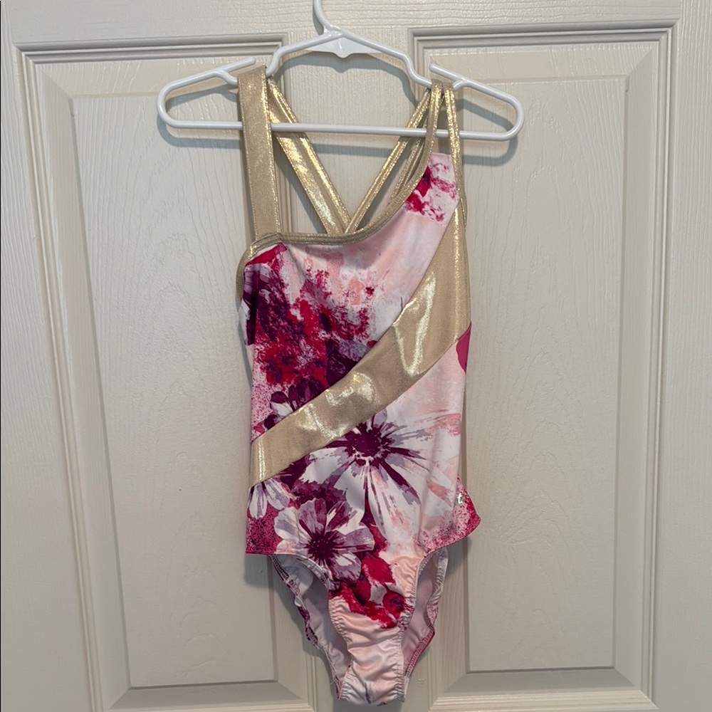 Justice Pink and Gold Floral Gymnastics Leotard 4T 🤸